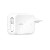 BELKIN Cargador de Pared USB-C GaN Con Cable Retráctil (67W)