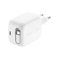 BELKIN Cargador de Pared USB-C GaN con Cable Retráctil (45W)