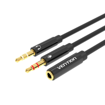 VENTION Cable Adaptador de Audio 2 Jack 3,5mm Macho a Jack 3,5mm Hembra 4 polos 0,6m (Negro)