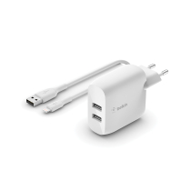 BELKIN Cargador 24W + cable Lightning (2 USB-A) (Blanco)