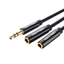 VENTION Cable Divisor Estéreo Jack 3,5mm Macho a 2 Jack 3,5mm Hembra 0,3m (Negro)