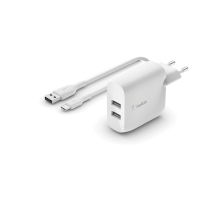BELKIN Cargador 24W + cable USB-C (2 USB-A) (Blanco)